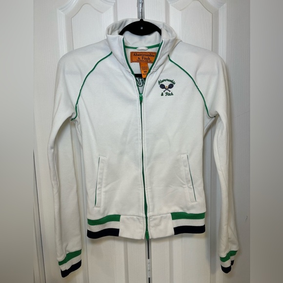 Abercrombie & Fitch - Vintage Full Zip White Jacket with Green Accents in Size M - Picture 1 of 11